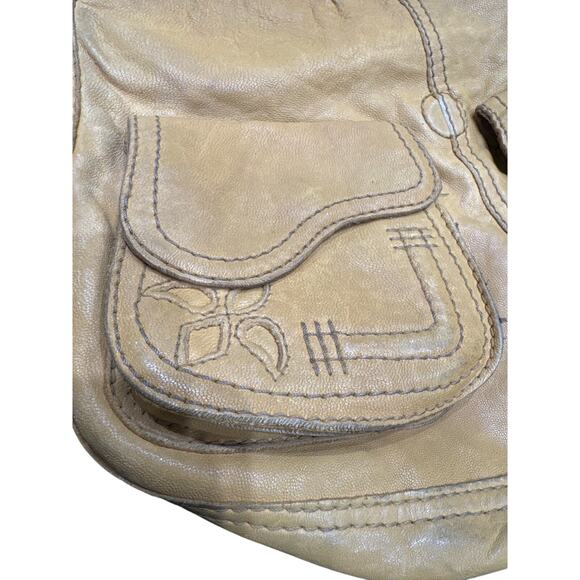 100% Lamb Skin RARE Vtg LUCKY Brand.Stash Bag Distressed ItalianLeather Flower - Picture 6 of 12